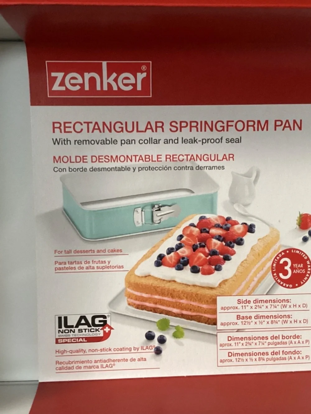 Zenker Rectangular Springform Pan 11” x 2 3/4” x 7 1/4” (W x H x D)  New